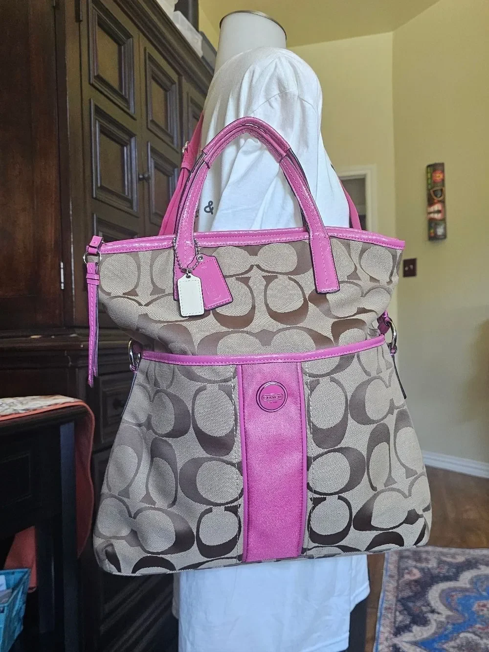 Coach Signature Stripe Foldover Tote